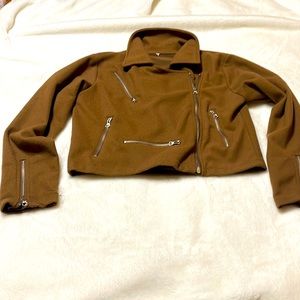 Women’s brown crop fleece bomber jacket, size Medium